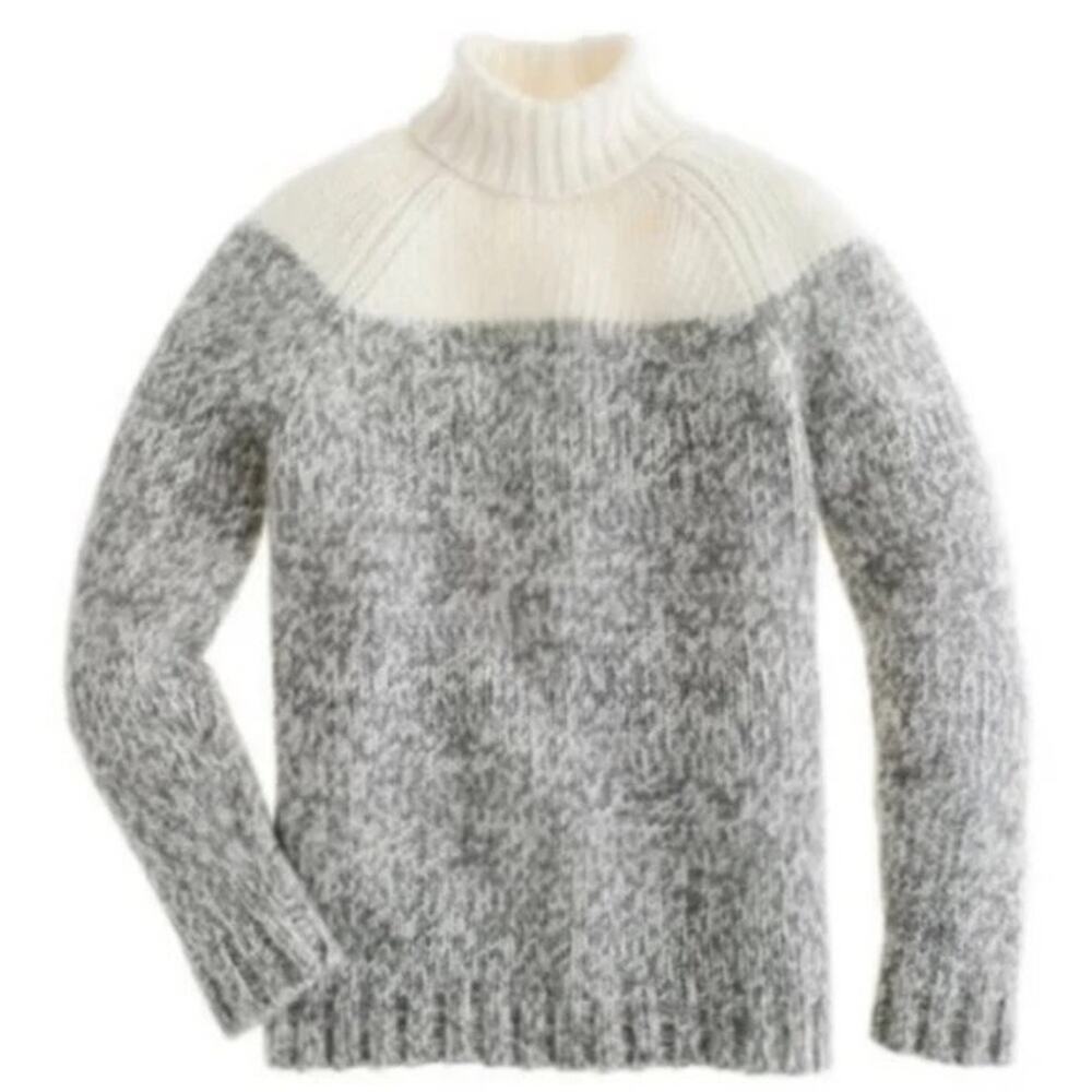 J. Crew wool alpaca color block turtleneck sweater gray cream warm cozy XS